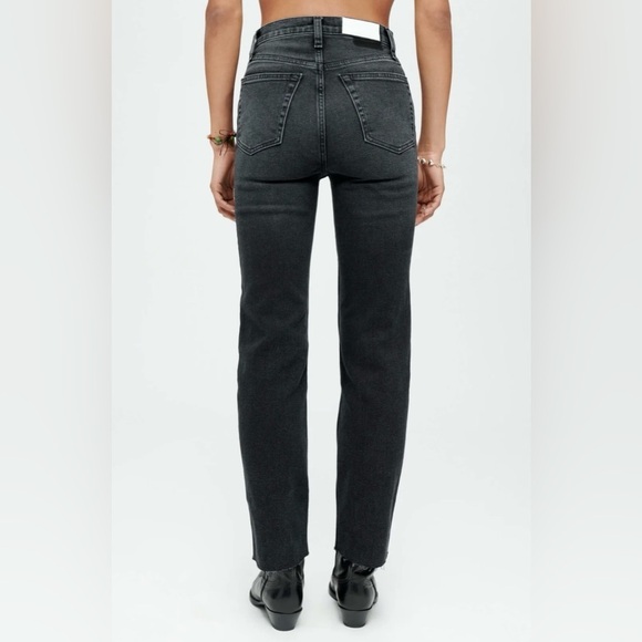 RE/DONE Revolve Denim High Rise Stove Pipe Faded Black Raw Hem Size 28 Redone - Picture 4 of 14